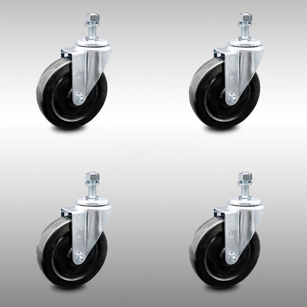 Service Caster 5 Inch SS Hard Rubber Wheel Swivel 1/2 Inch Threaded Stem Caster Set SCC SCC-SSTS20S514-HRS-121315-4 - main